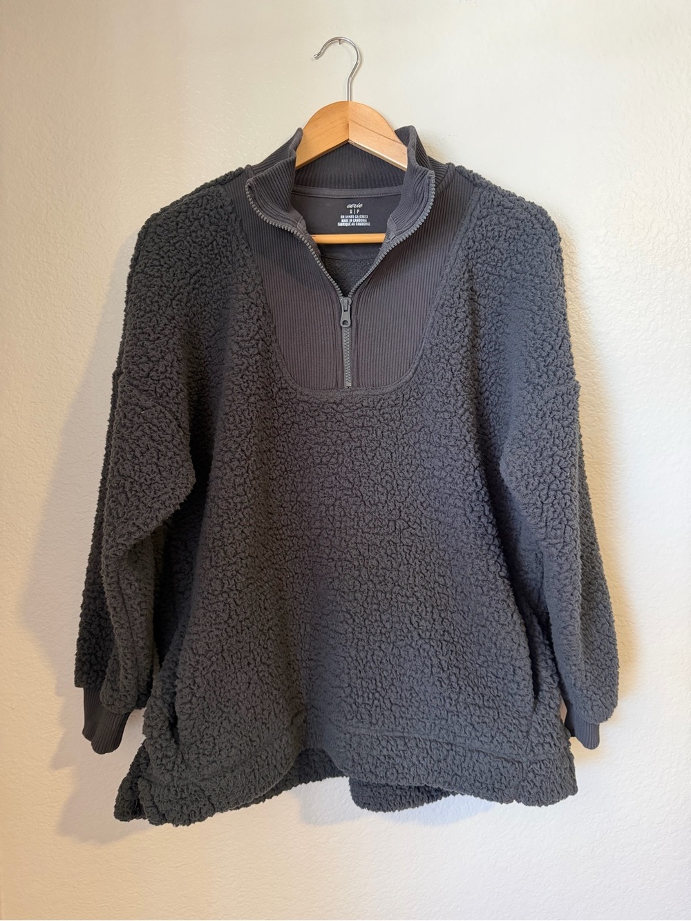 Aerie Dream Sherpa Quarter Zip Pullover Sweatshirt Gray S Cozy Fleece Pockets